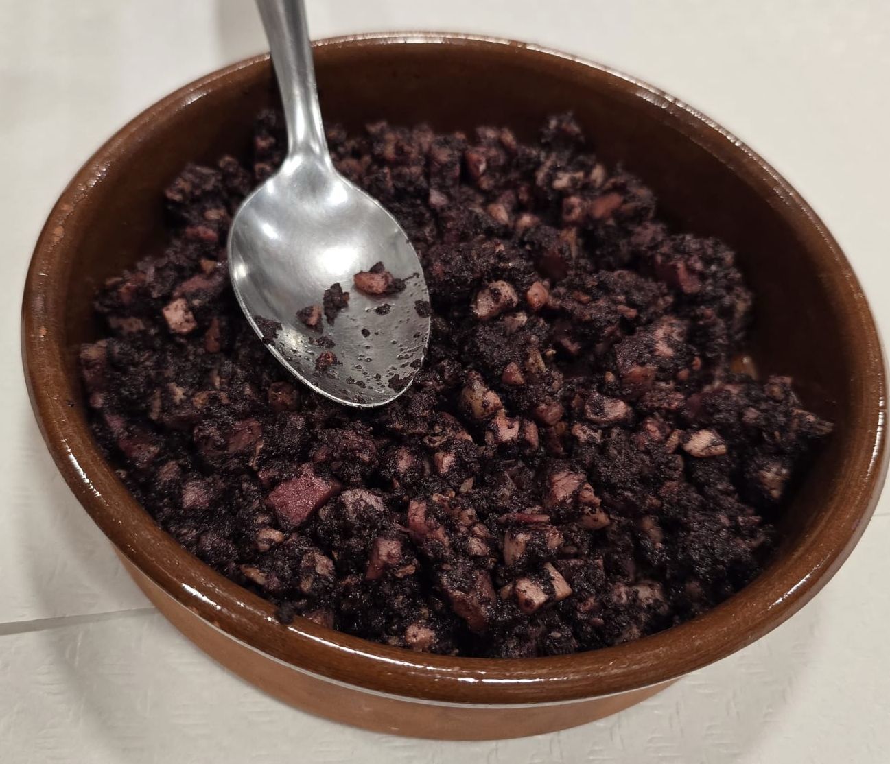 Picat de botifarra negra i cansalada, acompanyament de la crema